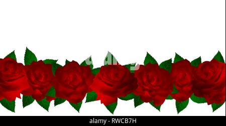 Horizontale Hintergrund aus leuchtend rote Rosen. Karte mit Blumen für Herzlichen Glückwunsch zum Valentines Tag, Tag der Frauen, Muttertag oder für die Hochzeit. Stock Vektor