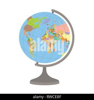 World Globe auf einem Ständer. Politische Karte der Welt. Vector Illustration. Stock Vektor