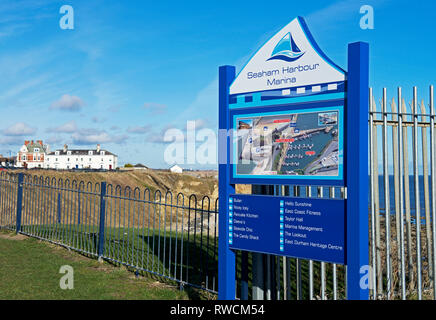 Zeichen für Seaham Marina, Seaham, Co Durham, England Großbritannien Stockfoto