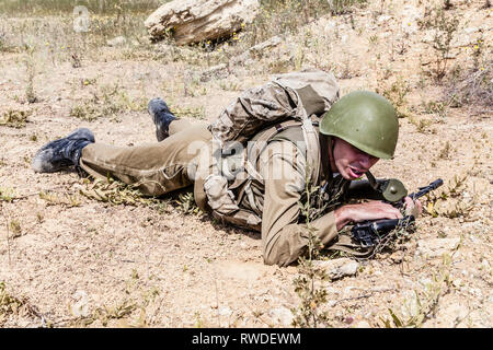 Eine sowjetische Spetsnaz Special Operations Group auf einer Mission. Stockfoto