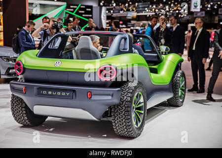 Die erste vollelektrische Version eines neuen buggy Volkswage-ID. Buggy wurde auf dem Internationalen Automobil-Salon Genf 2019 am Dienstag, 5. März, 20 Stockfoto