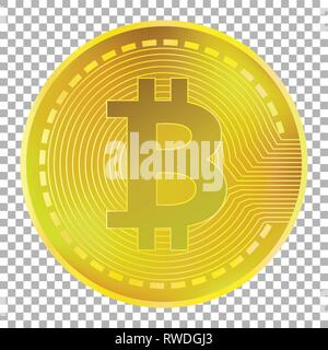 Golden bitcoin auf transparentem Hintergrund. Crypto Währung Vector Illustration. Stock Vektor
