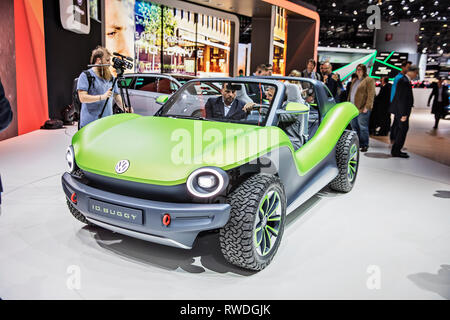 Die erste vollelektrische Version eines neuen buggy Volkswage-ID. Buggy wurde auf dem Internationalen Automobil-Salon Genf 2019 am Dienstag, 5. März, 20 Stockfoto