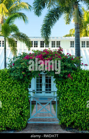 Bougainvillea überdachte Torbogen führt zu alten Ferienhaus in Naples, Florida, USA Stockfoto