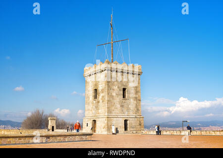 Barcelona, Spanien - Januar 21, 2019: Blick von Castillo de Montjuic auf dem Berg Montjuic in Barcelona, Spanien Stockfoto