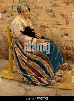 Eine alte Frau mit Katze; Max Liebermann (1847 - 1935); 1878; Öl auf Leinwand; digitale Bilder mit freundlicher Genehmigung von der Getty Open Content Programm. Stockfoto