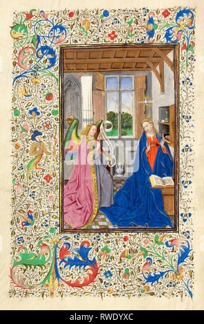 Die Verkündigung; Master Der llangattock Stunden (Flämisch, aktiv 1450 - 1460), Willem Vrelant (Flämisch, gestorben 1481, aktiv 1454 - 1481); Gent Stockfoto