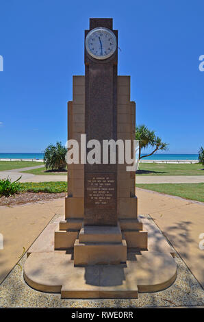 Coolangatta Tweed Heads Weltkrieg zwei Memorial clock Stockfoto