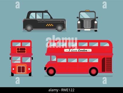 London City Bus und Taxi. Vorder- und Seitenansicht. Vector Illustration Stock Vektor