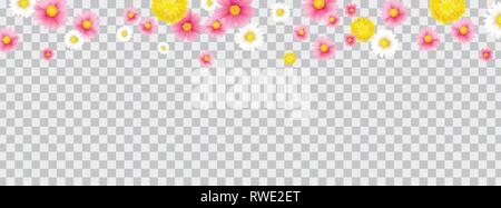 Hallo Frühling Blume Rahmen mit transparenten Hintergrund isoliert. Einsatz für Abdeckung, Vorlage, Card Design. Stock Vektor