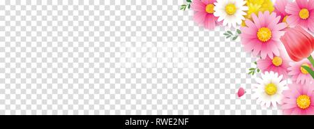 Hallo Frühling Blume Rahmen mit transparenten Hintergrund isoliert. Einsatz für Abdeckung, Vorlage, Card Design. Stock Vektor