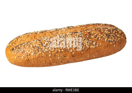 Vollkorn Brötchen Mit Sesam und Mohn auf Weiß Stockfoto