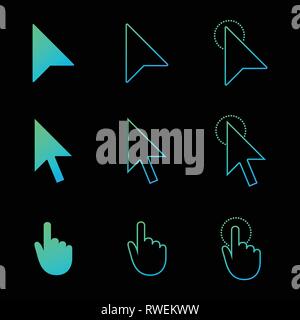 Mauszeiger Symbol gesetzt, Pfeil und Hand in moderne Farbverlauf. klicken und Link web Icons. Vector Illustration auf Schwarz isoliert Stock Vektor