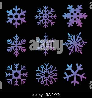 Moderne gradient Schneeflocken Vektor auf einem schwarzen Hintergrund. Vector Pack von Schneeflocken Design Vorlagen. Winter Dekoration Elemente. Vektor illustrati Stock Vektor
