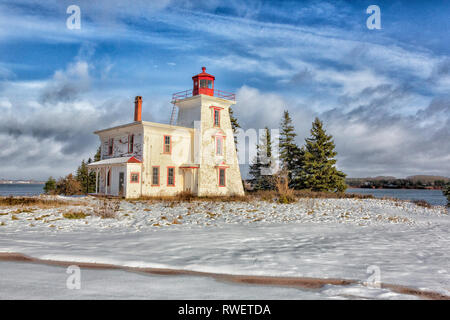 Blockhaus Leuchtturm, Rocky Point. Prince Edward Island, Kanada Stockfoto