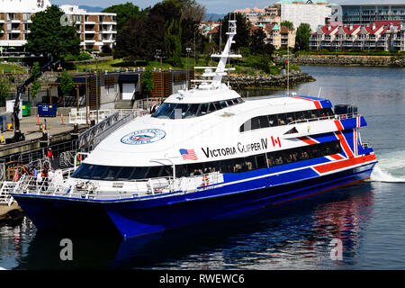 Der Victoria Clipper IV im Inneren Hafen an der Victoria, Britisch-Kolumbien Stockfoto