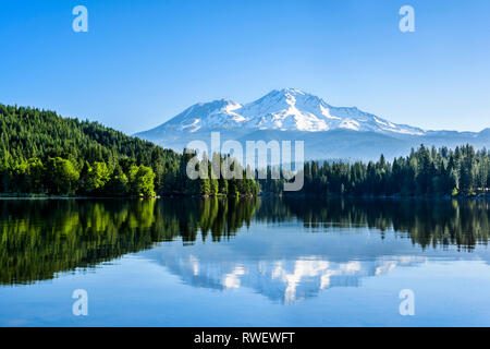 Mt. Shasta und seine Reflexion in Siskiyou See in der Nähe von Mt. Shasta, Kalifornien, USA Stockfoto