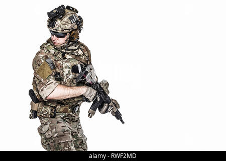 Elite Mitglied der U.S. Army Rangers drehen Um in Aktion. Stockfoto