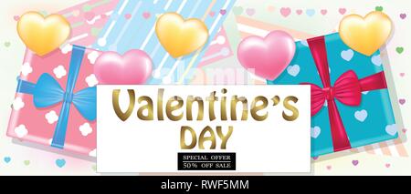 Valentinstag verkauf Banner mit Herzen Vector Illustration Stock Vektor
