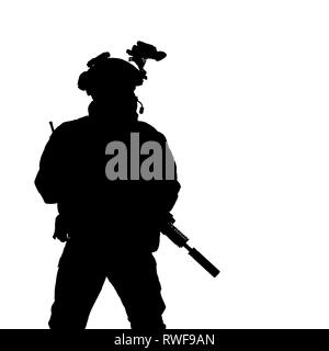 Sicherheitskräfte Silhouette mit Waffe, Studio gedreht. Stockfoto