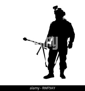 Sicherheitskräfte Silhouette mit Waffe, Studio gedreht. Stockfoto