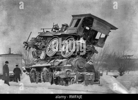 New York Central und den Hudson River Railroad Wrack in Batavia, NEW YORK, Februar 18, 1885 Stockfoto