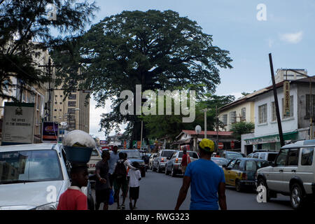 Ein Wahrzeichen der Stadt, das Cotton Tree in Freetown, Sierra Leone. Stockfoto