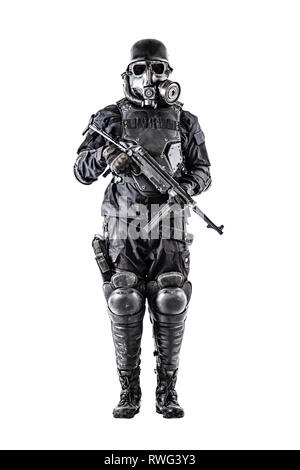 Futuristische NS-Soldat mit Schmeisser Maschinenpistole. Stockfoto