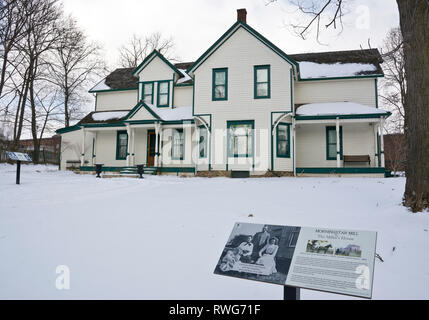 Miller's House, historischen Haus bei Morningstar Mühle in St. Catharines, Ontario, im Winter. Stockfoto