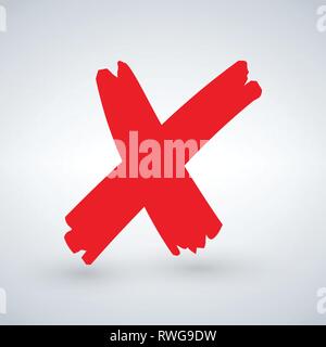 Kreuz Element. Red grunge X-Symbol auf weißem Hintergrund. Markieren Grafik Design. Taste für Abstimmung, Entscheidung, Web. Symbol der Fehler angezeigt wird, prüfen Sie, wron Stock Vektor