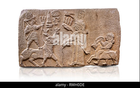 Orthostat Aslantepe hethitischen Reliefs Skulpturen aus Stein. Kalkstein, Aslantepe, Malatya, 1200-700 v. Chr. Museum für Anatolische Zivilisationen, Ankara, Türkei. Stockfoto