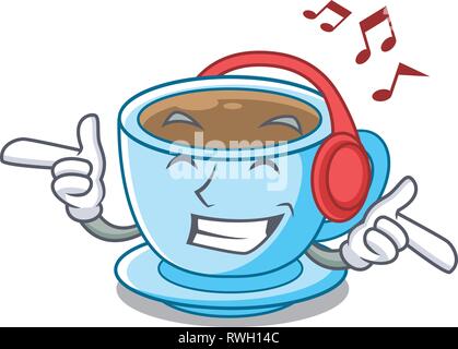 Musik Milch Kaffee im Charakter der Form Stock Vektor