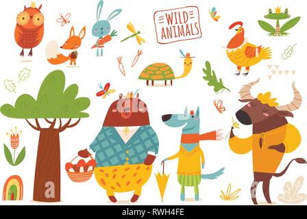 Große cartoon Lustig wilden Wald Tiere. Stock Vektor