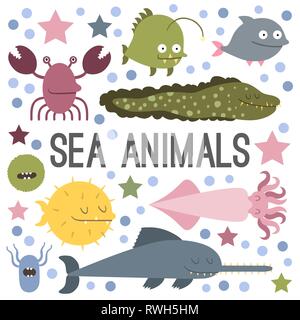 Vektor. Satz von Sea Life Tiere. Flat Style Stock Vektor