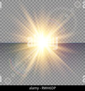 Licht flare spezieller Effekt mit Lichtstrahlen und Magic funkelt. Glow transparente Vektor Lichteffekt, Explosion, Glitter, Funken, Sun Flash. Stock Vektor