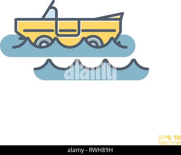 Amphibische Auto in mit Wasser gefüllten Symbol Leitung Vector Illustration Stock Vektor