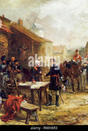 Wellington und Blücher Treffen vor der Schlacht von Waterloo, Gemälde von Robert Alexander Hillingford, nach 1815 Stockfoto