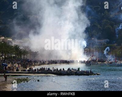 Panorama der Fest der Mauren und Christen, Soller, Mallorca Stockfoto