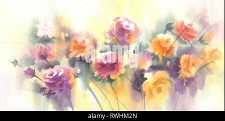 Pastellfarben anemnone Blumen im Licht Aquarell Hintergrund Stockfoto