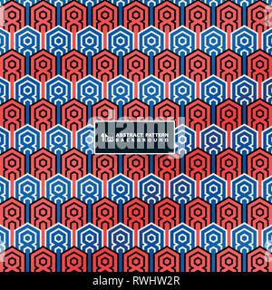 Abstrakte Vertrag blaue und rote Farben von Vintage Muster in minimalen Deco geometrischen Hintergrund. Sie können für Farbe Cover Artwork Design verwenden. Abbildung Stock Vektor
