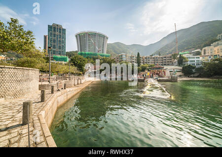 Waterfront und der Tin Hau Tempel, Repulse Bay. Hong Kong. China, Asien. Stockfoto