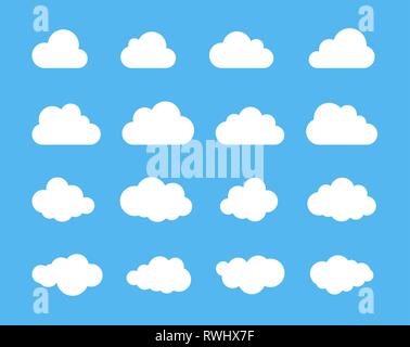 Wolken Silhouetten. Vektor einrichten von Wolken formen. Sammlung von verschiedenen Formen und Konturen. Designelemente für die Wettervorhersage, Webinterface oder Stock Vektor