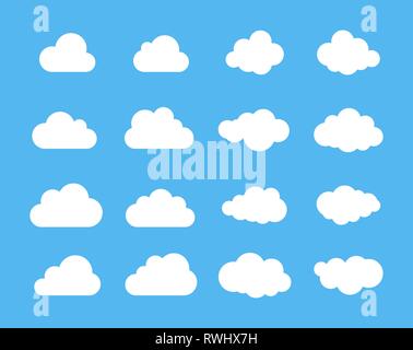 Wolken Silhouetten. Vektor einrichten von Wolken formen. Sammlung von verschiedenen Formen und Konturen. Designelemente für die Wettervorhersage, Webinterface oder Stock Vektor