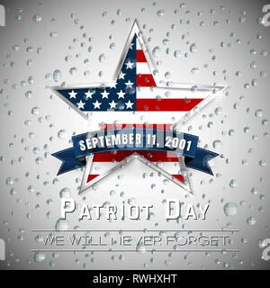 Patriot Tag 9.11 Digital Sign mit Star aufder Regentropfen Hintergrund, Vector Illustration. Stock Vektor