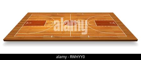 Perspektive Basketballplatz Stock mit Linie auf Holz Textur Hintergrund. Vector Illustration. Stock Vektor