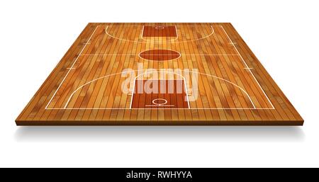 Perspektive Basketballplatz Stock mit Linie auf Holz Textur Hintergrund. Vector Illustration. Stock Vektor