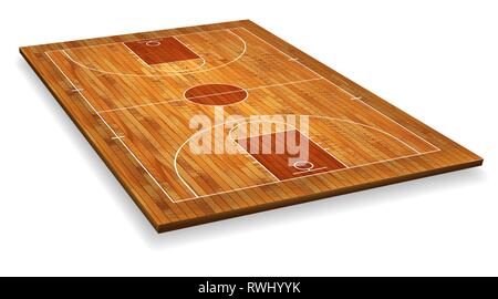 Perspektive Basketballplatz Stock mit Linie auf Holz Textur Hintergrund. Vector Illustration. Stock Vektor