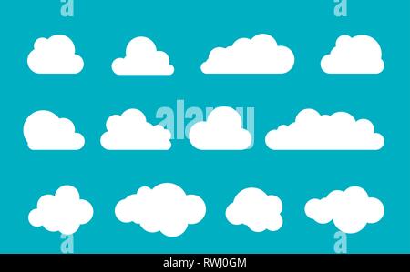 Wolken Silhouetten. Vektor einrichten von Wolken formen. Sammlung von verschiedenen Formen und Konturen. Designelemente für die Wettervorhersage, Webinterface oder Stock Vektor