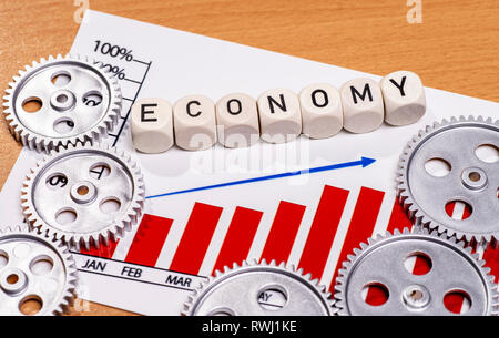 Diagramm mit Getrieben und der Begriff Wirtschaft Stockfoto