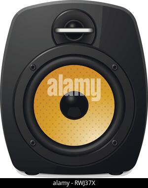 Moderne schwarze sound Lautsprecher auf weißem Hintergrund. Vector Illustration. Stock Vektor